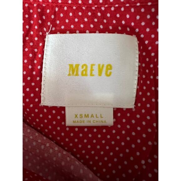 Maeve Anthropologie Red Polka Dot Blouse Button Front Classic Preppy XS - Picture 9 of 10